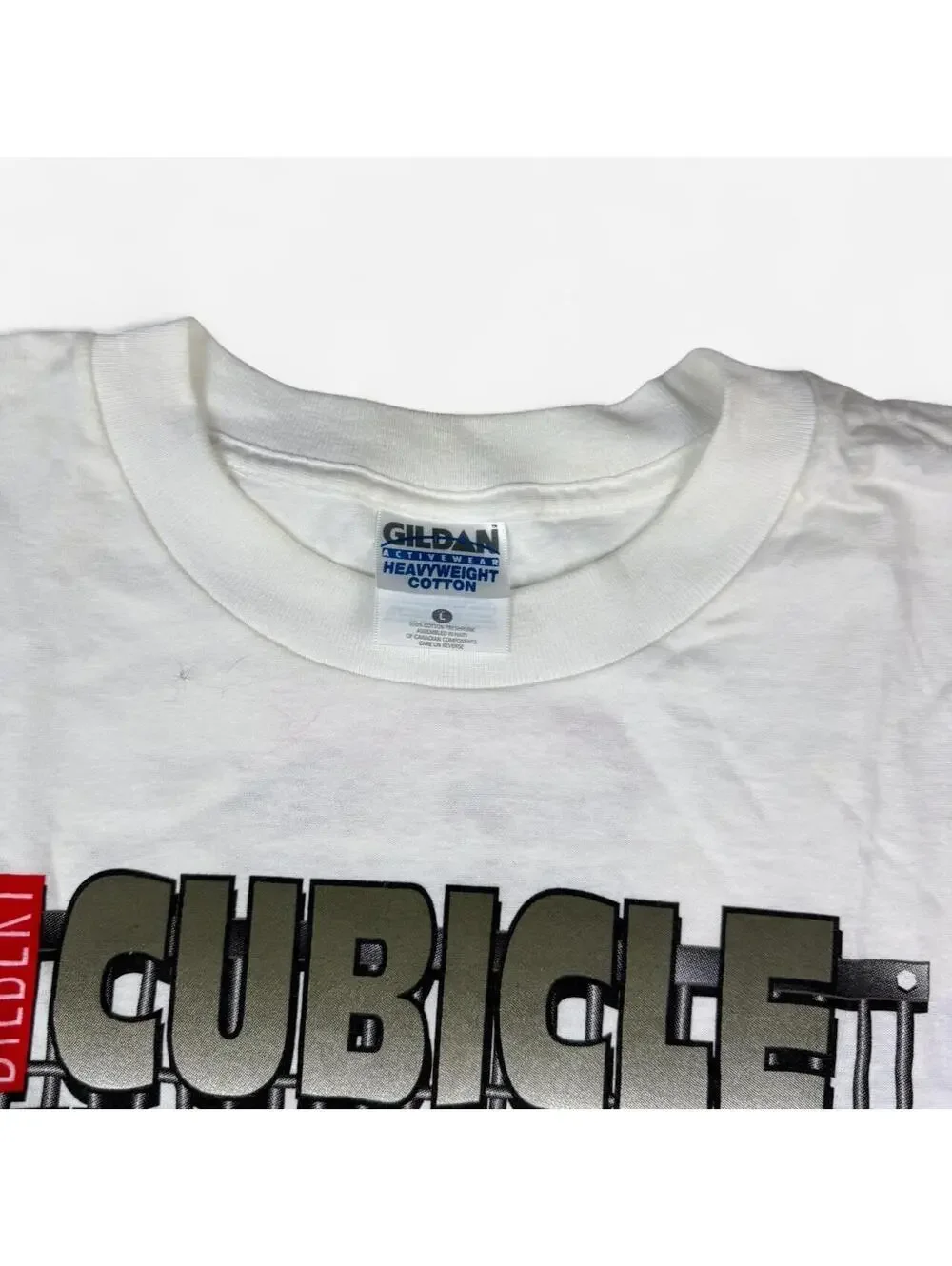 White Dilbert Cubicle Penitentiary double sided graphic tee size L Gildan 2000s